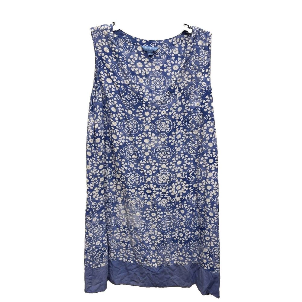 Blue Ginger Blue Beachy Shift Dress L Sleeveless Floral Pullover V Neck